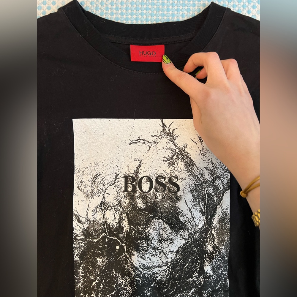 HUGO Black Tee with White Graphic 'BOSS' Front